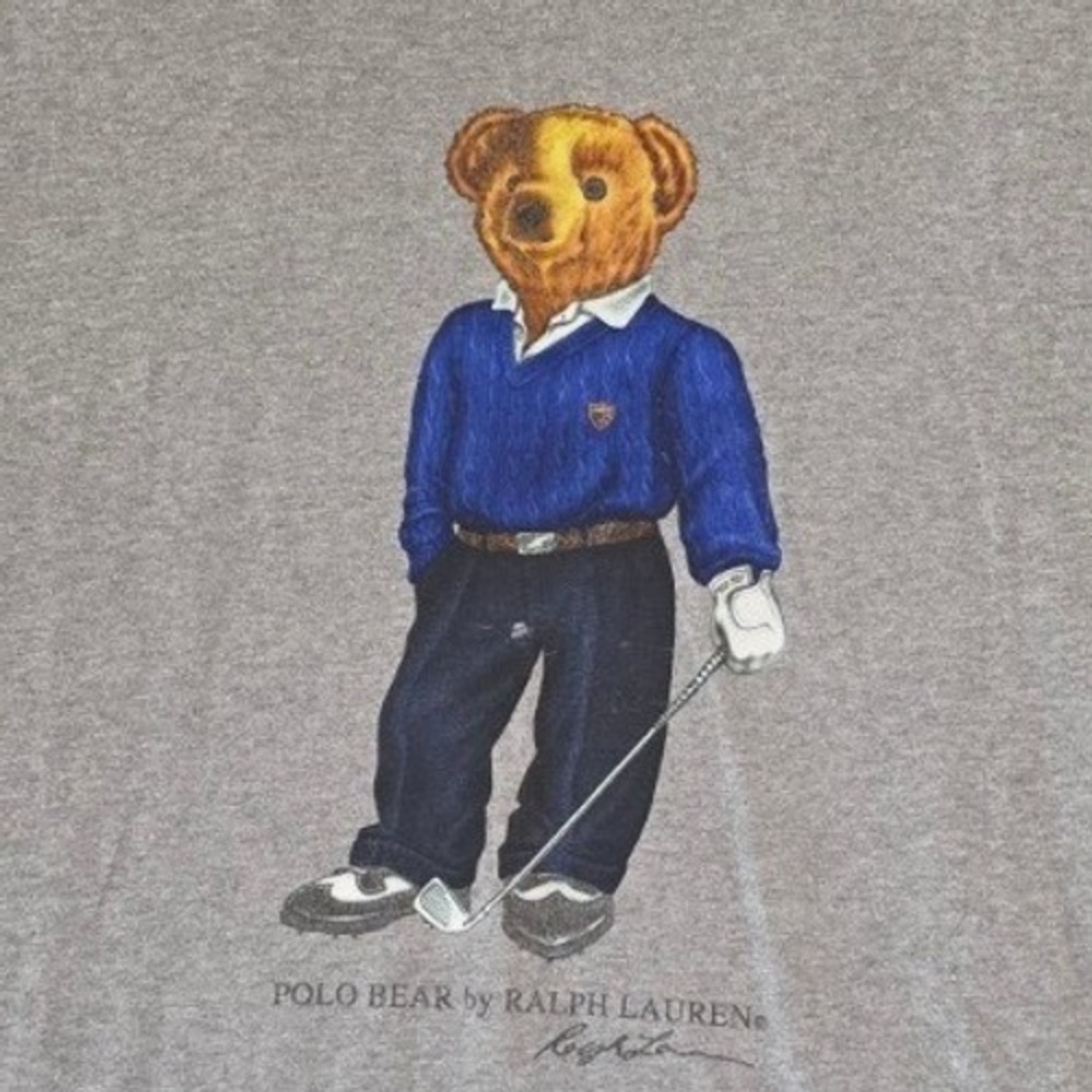 Polo Ralph Lauren Vintage Bear Golf Shirt Medium Gray Cotton Graphic Tee Preppy